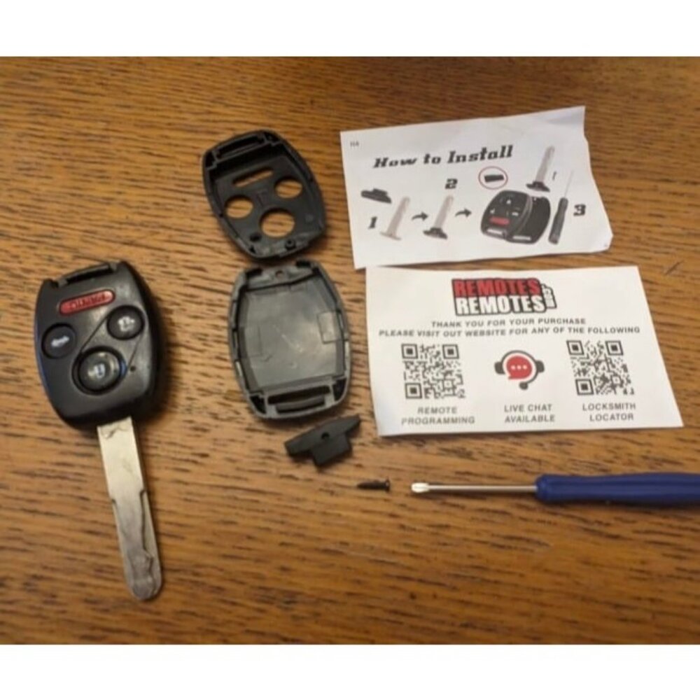 CUTTING NOT REQUIRED - Key Fob Keyless Entry Remote Shell Case & Pad fits Honda